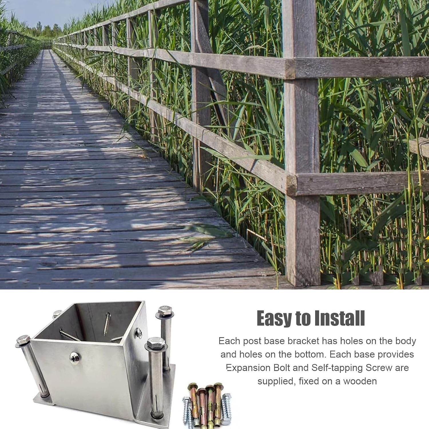 Metal Fence Post Bracket - Durable Outdoor Support for Wood Columns - Mailbox Post Protector(200x200mm)