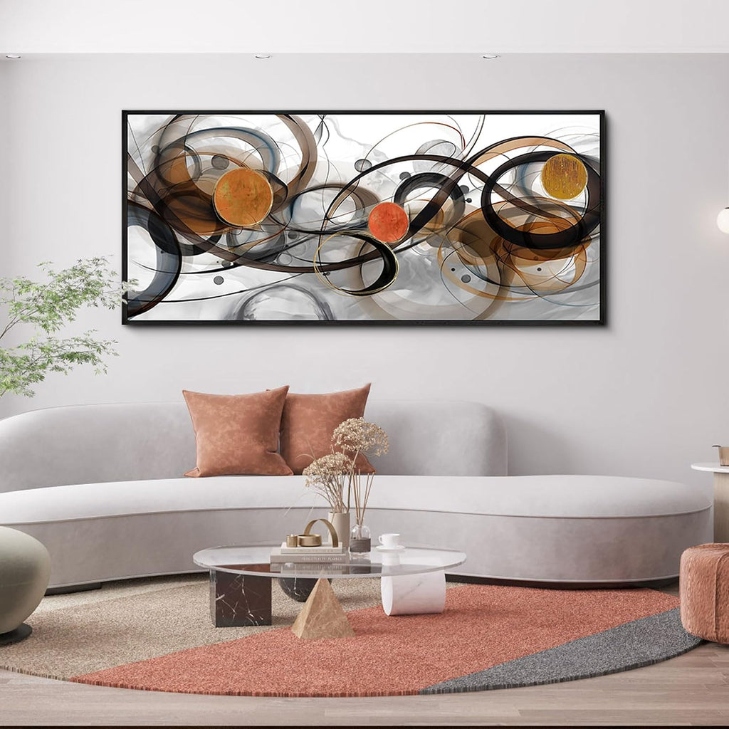 XLSJERST Wall Art for Living Room - Extra Large 70x31 Inches Orange Abstract Canvas Wall Decor Modern Black Fram Painting Oversize Artwork for Above Bed Office Home Decoration