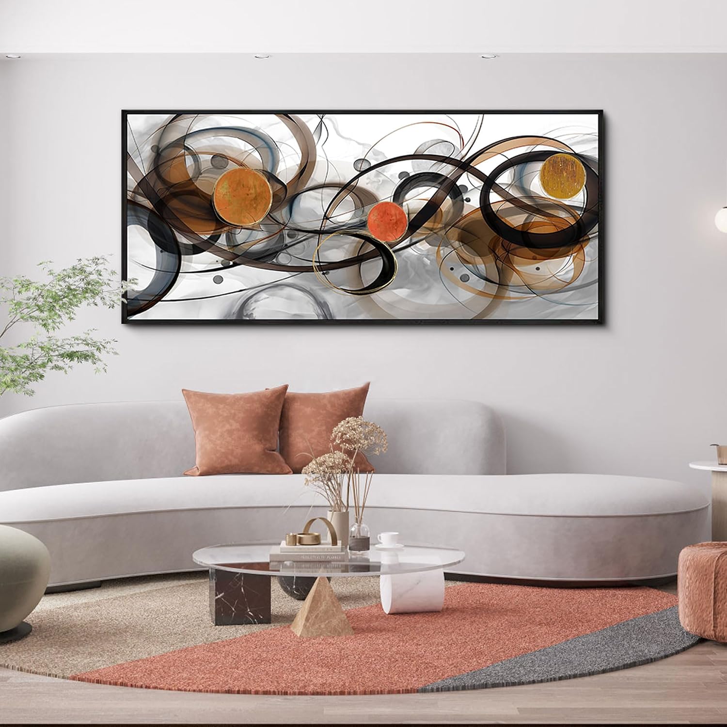 XLSJERST Wall Art for Living Room - Extra Large 70x31 Inches Orange Abstract Canvas Wall Decor Modern Black Fram Painting Oversize Artwork for Above Bed Office Home Decoration