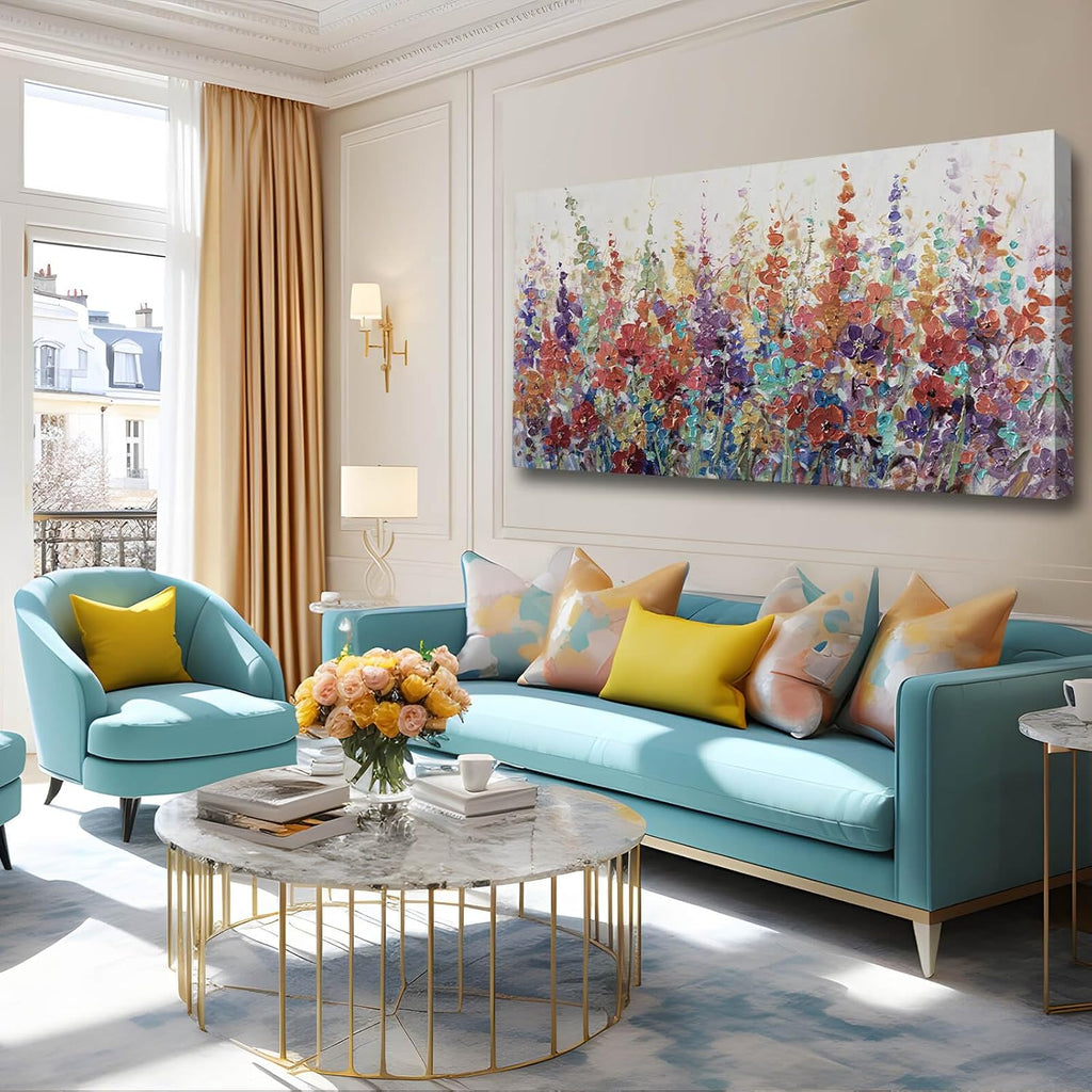 XIANSHOU Pink and Gold Wall Art Flowers Picture Textured Wall Art for Bedroom Living Room Office Girls Room Wall Decoration 29'x 58'