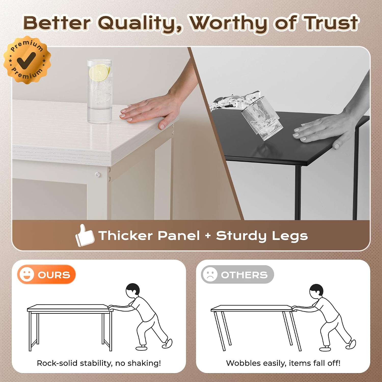 Huuger 55 x 24 inch Desk with Power Outlets & USB-C, Deeper & Thicker Desktop, Robust Metal Tubes, Computer Desk, Heavy Duty Office Desk, Work Gaming Desk for Home Office, White