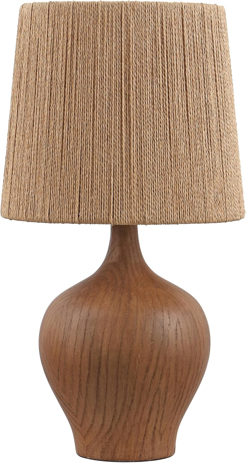 JONATHAN Y 23' Brown Wood Finish Rustic Farmhouse Resin Gourd LED Table Lamp for Bedroom, Living Room, Nightstand, with Brown Paper Rope Shade, LED Bulb Included JYL9200A