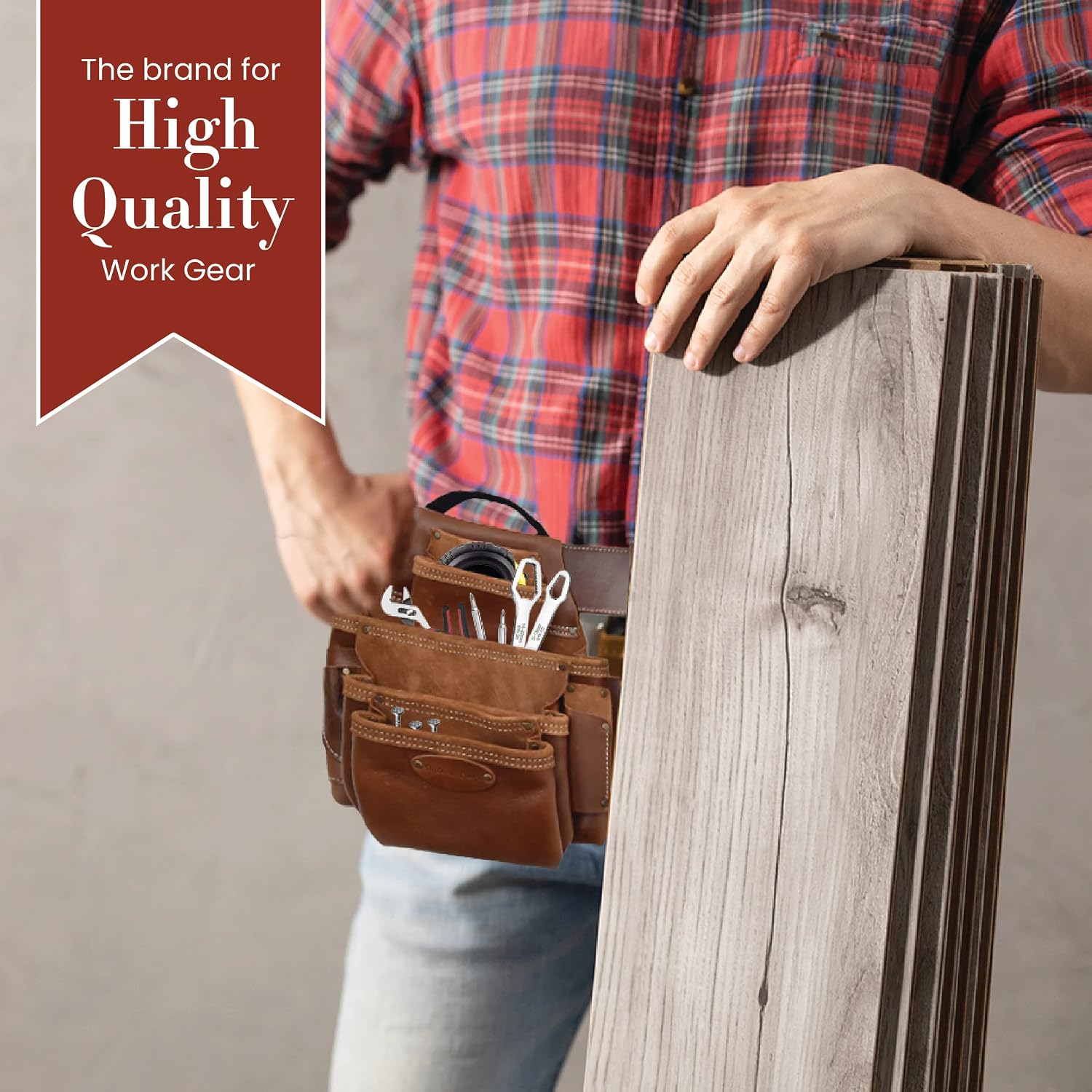 Style n Craft - 4 Piece and 19 Pockets Pro Framer's Combo, Tool Belt with 2 Tool Pouches and 1 Pliers and Hammer Holder, Full-Grain Leather Carpenter Tool Belt Combo, Dark Tan (98444)