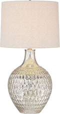 360 Lighting Waylon Modern 3-Way Table Lamp 28' Tall with Table Top Dimmer Mercury Glass Dimpled Textured Off White Drum Shade for Bedroom Living Room House Home Bedside Nightstand