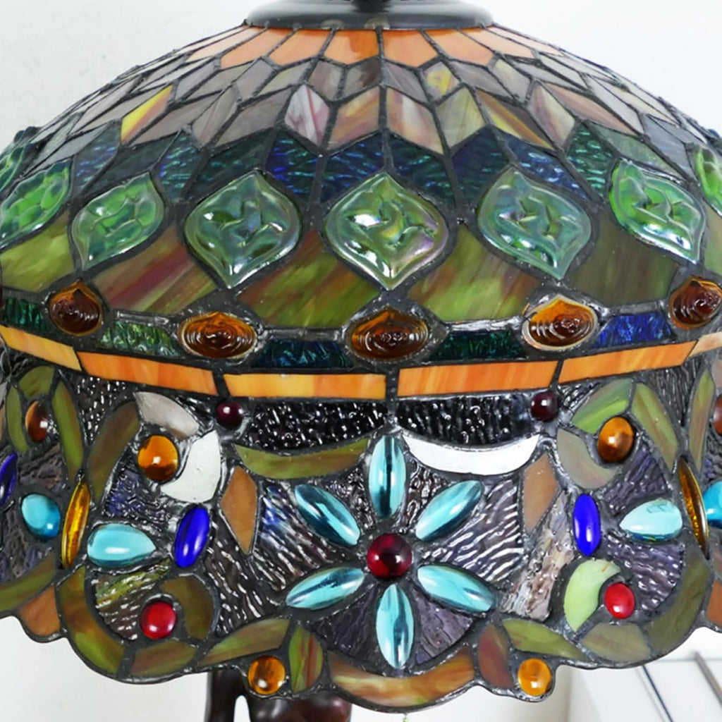Tiffany Style Straw Hat Lamp Shade Replacement 18 Inch Wide Victorian Style Stained Glass Lampshade for Table Desk Floor Pendant Light Accent Lamp