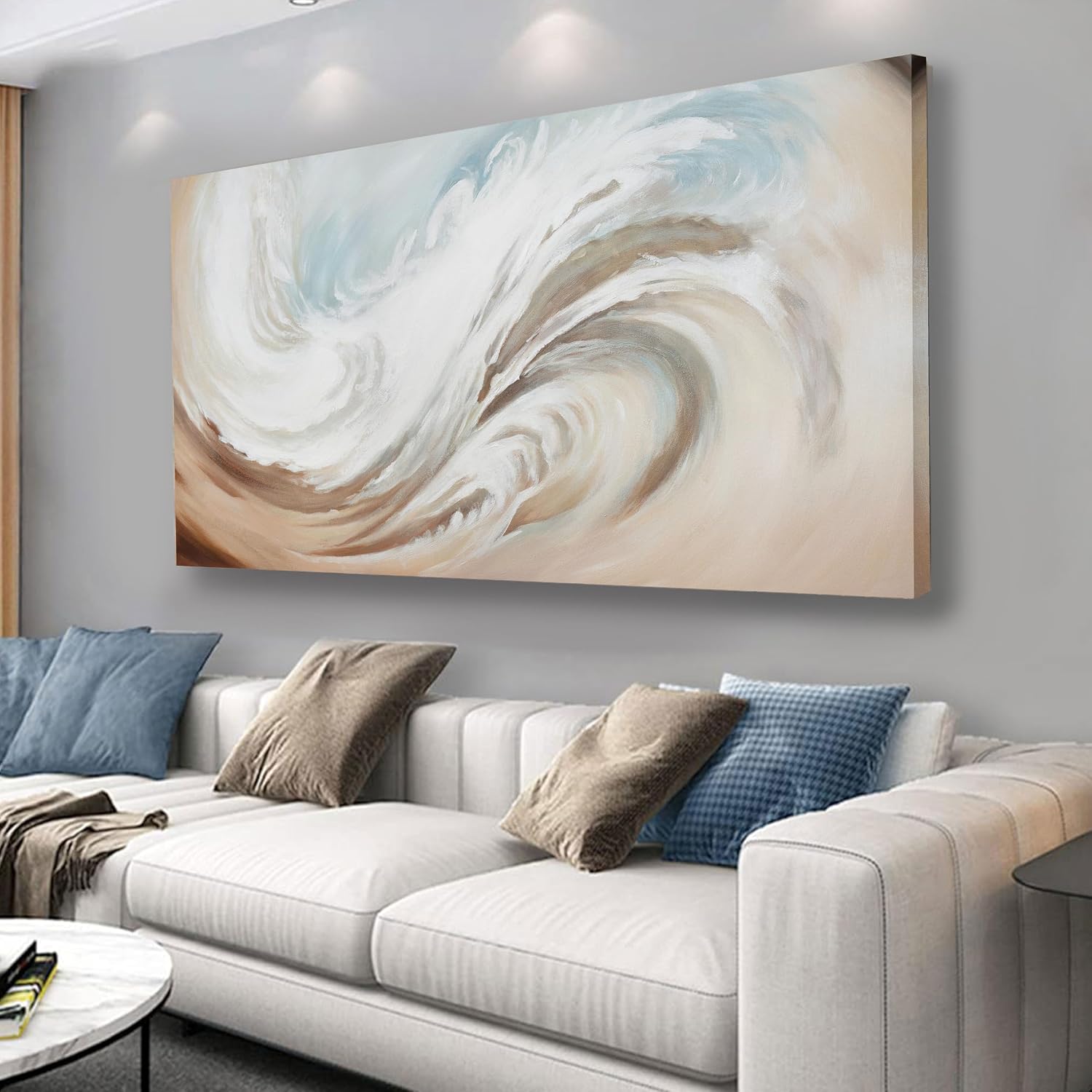 Abstract Wall Art Canvas Wall Paintings Modern Beige Wall Decor Aesthetic Room Decor Wall Art Framed Artwork for Living Room Bedroom Dining Room Home Office Decor 29'x58'