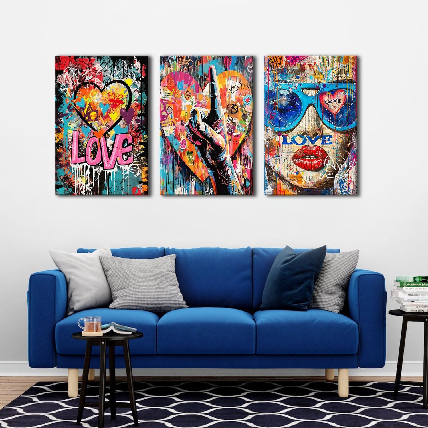 Banksy Art Wall Decor Cool Street Graffiti Canvas Wall Art Abstract Artist Love Gesture Posters Print Artwork Colorful Giclee Framed Artwork for Mens Bedroom Trendy Player Home Decoration 24x36 3 Pcs