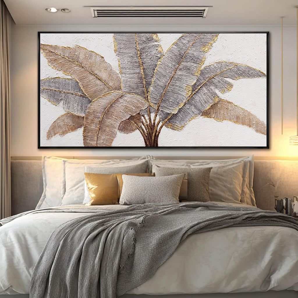 CHUDANHAO Plant Canvas Wall Art Contemporary Wall Decor Gold Pictures Textured Home Decorations 29'x58' Canvas Art for Living Room Kitchen