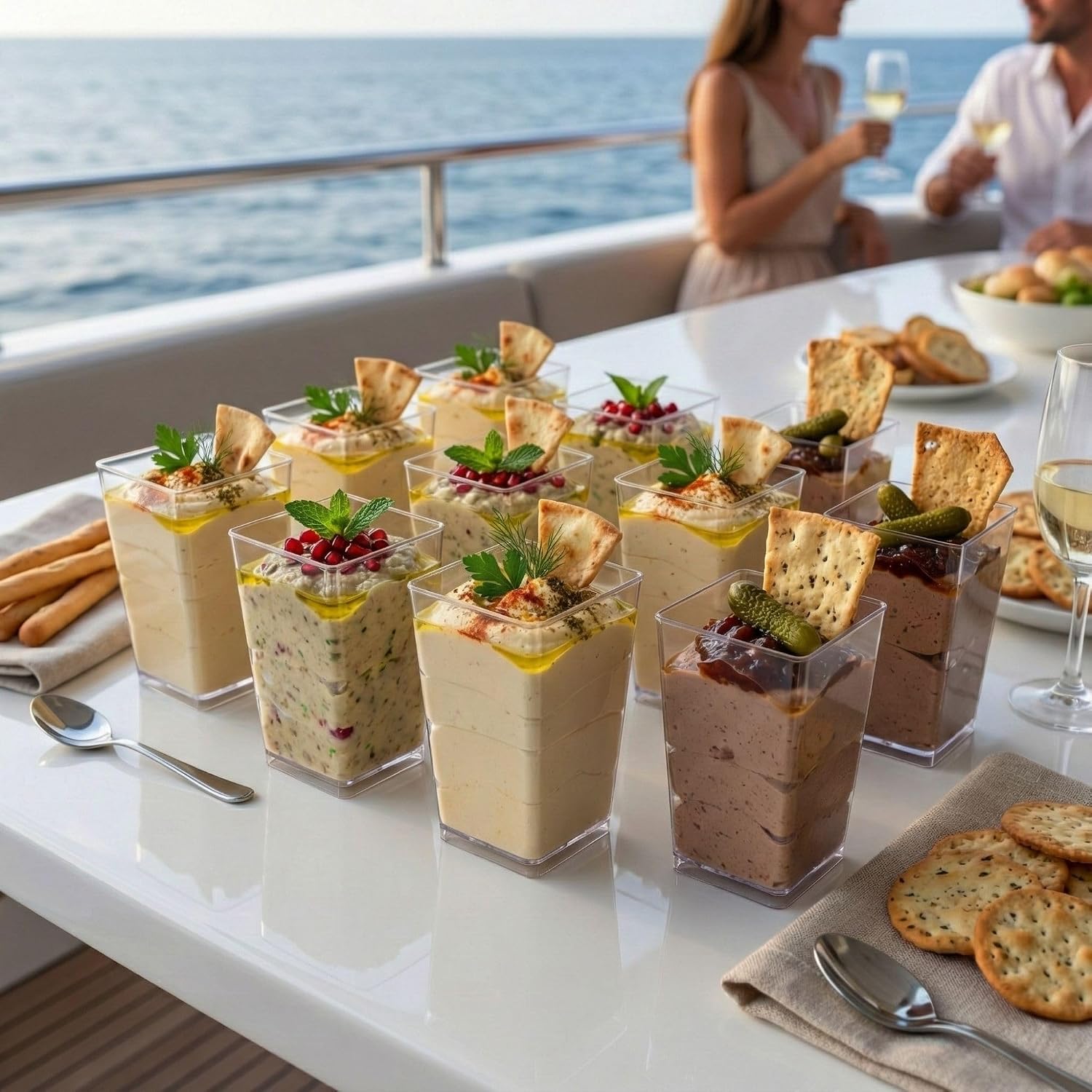 Restaurantware 3.65 Ounce Disposable Dessert Cups 320 Square Appetizer Cups - Tall Medium Clear Plastic Parfait Cups Serve Puddings or Mousse For Parties Weddings or Catered Events