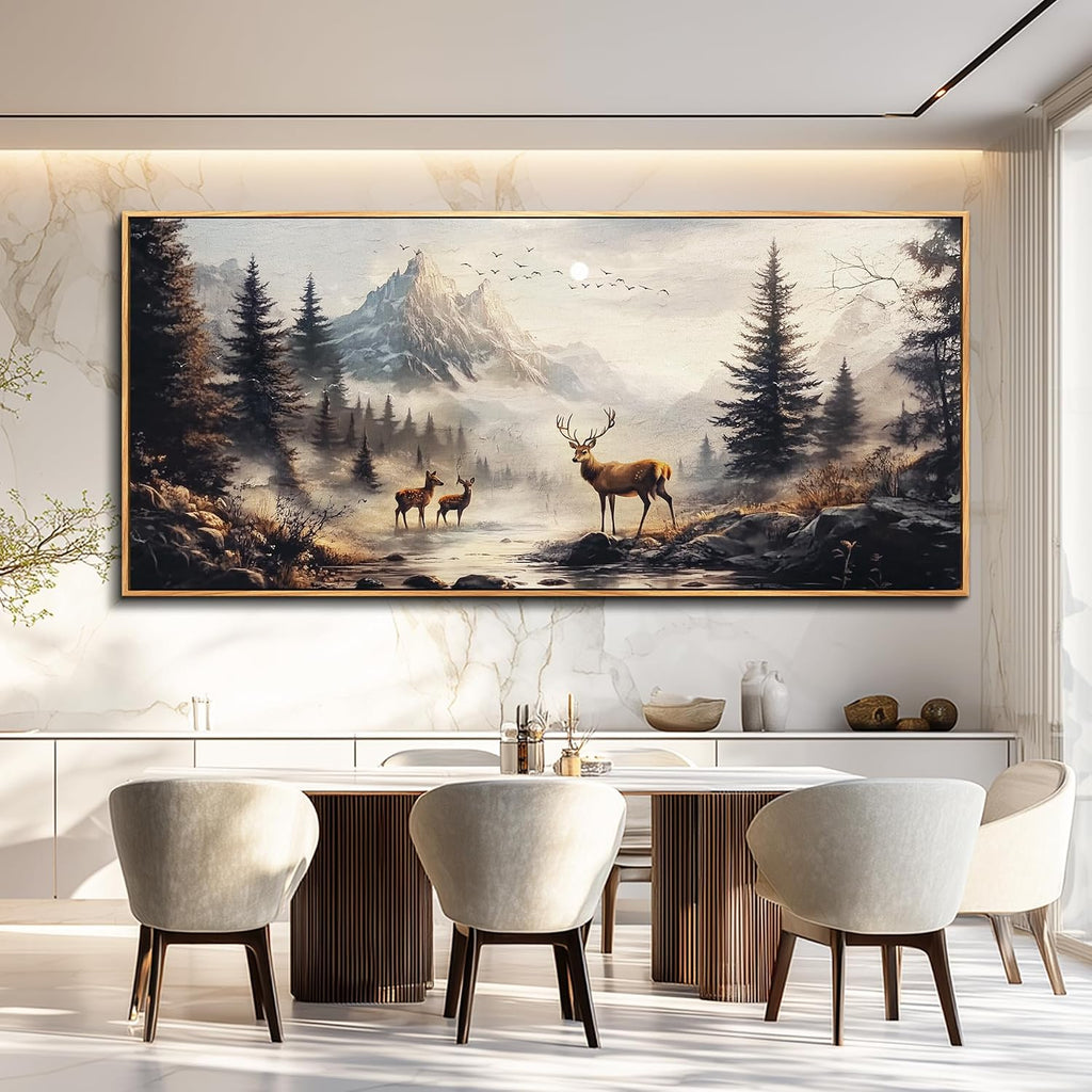 KELIYUAN Large Canva Landscape Painting Of Elk Mountain Pictures Wall Decor For Living Room Wall Art For Bedroom Office Mural Modern Restaurant Room Home Decorations Aesthetics Wood Framed 32x72 In