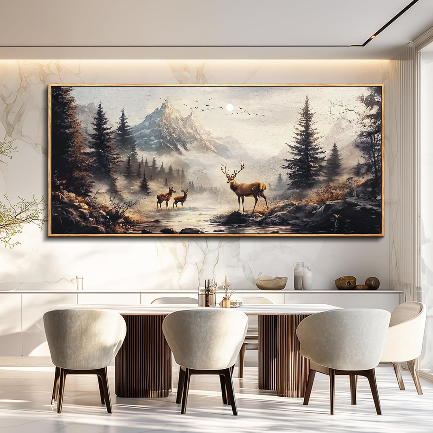 KELIYUAN Large Canva Landscape Painting Of Elk Mountain Pictures Wall Decor For Living Room Wall Art For Bedroom Office Mural Modern Restaurant Room Home Decorations Aesthetics Wood Framed 32x72 In