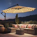 HOMSHADE 10ft Solar Lights Offset Cantilever Patio Umbrella - with Light and Base, LED Lighted Offset Hanging Patio Outdoor Market Umbrella UPF50+ UV Protection with Easy Tilt and Crank (Beige)