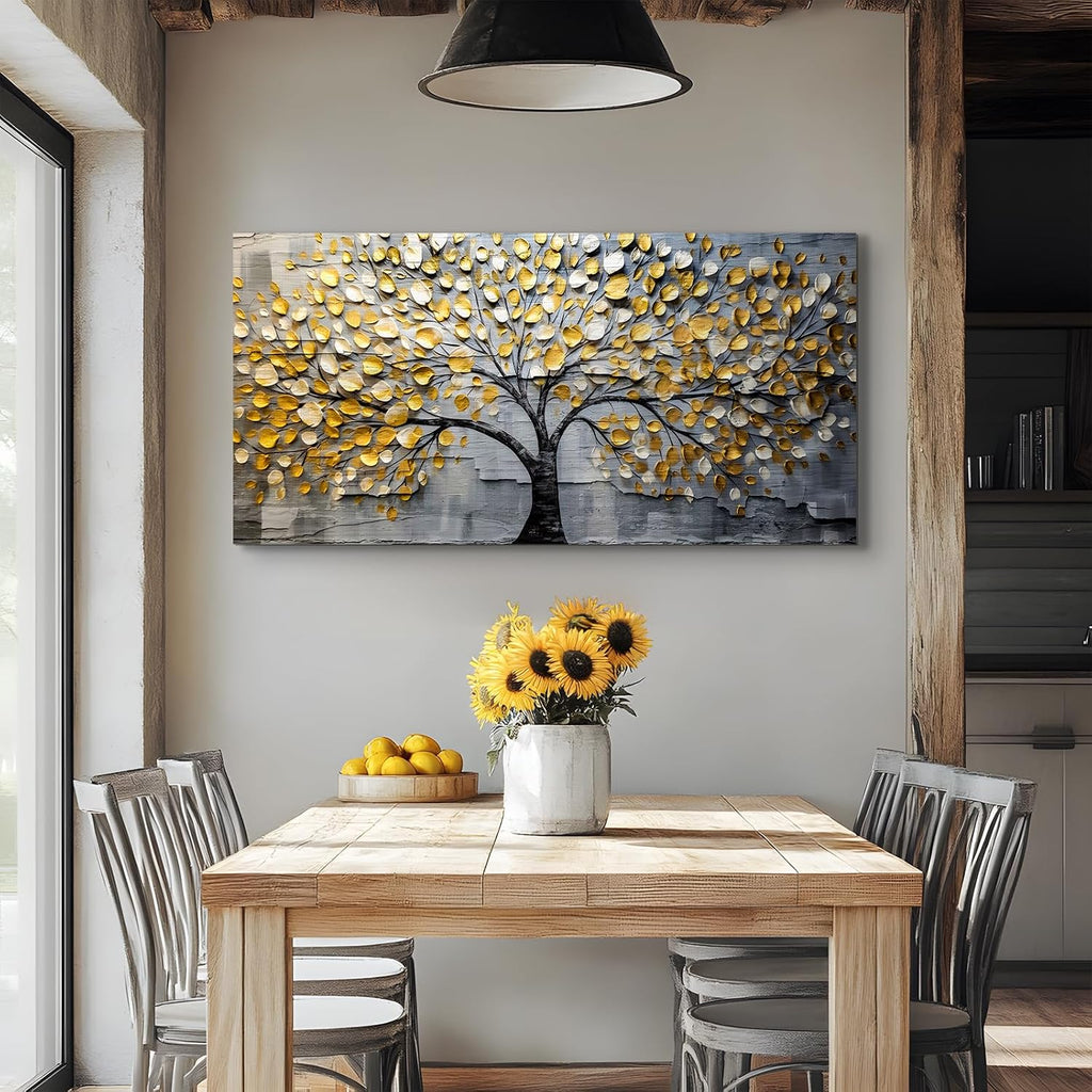 crmotu Tree of Life Large Wall Art for Living Room, Golden Tree Neutral Abstract Canvas Painting Art Prints, Nature Plant Modern Pictures Wall Decor for Bedroom Bathroom Dining Room Office 29'X57'