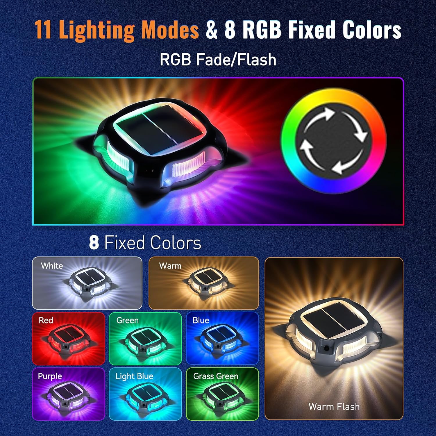 AGPTEK Metal Multi-Colors In 1 Solar Driveway Lights Outdoor 16 Pack, Aluminum RGB Deck Dock Marine LED Solar Powered Waterproof Decorative Marker Security Light for Garden, Yard, Step, Sidewalk, Path
