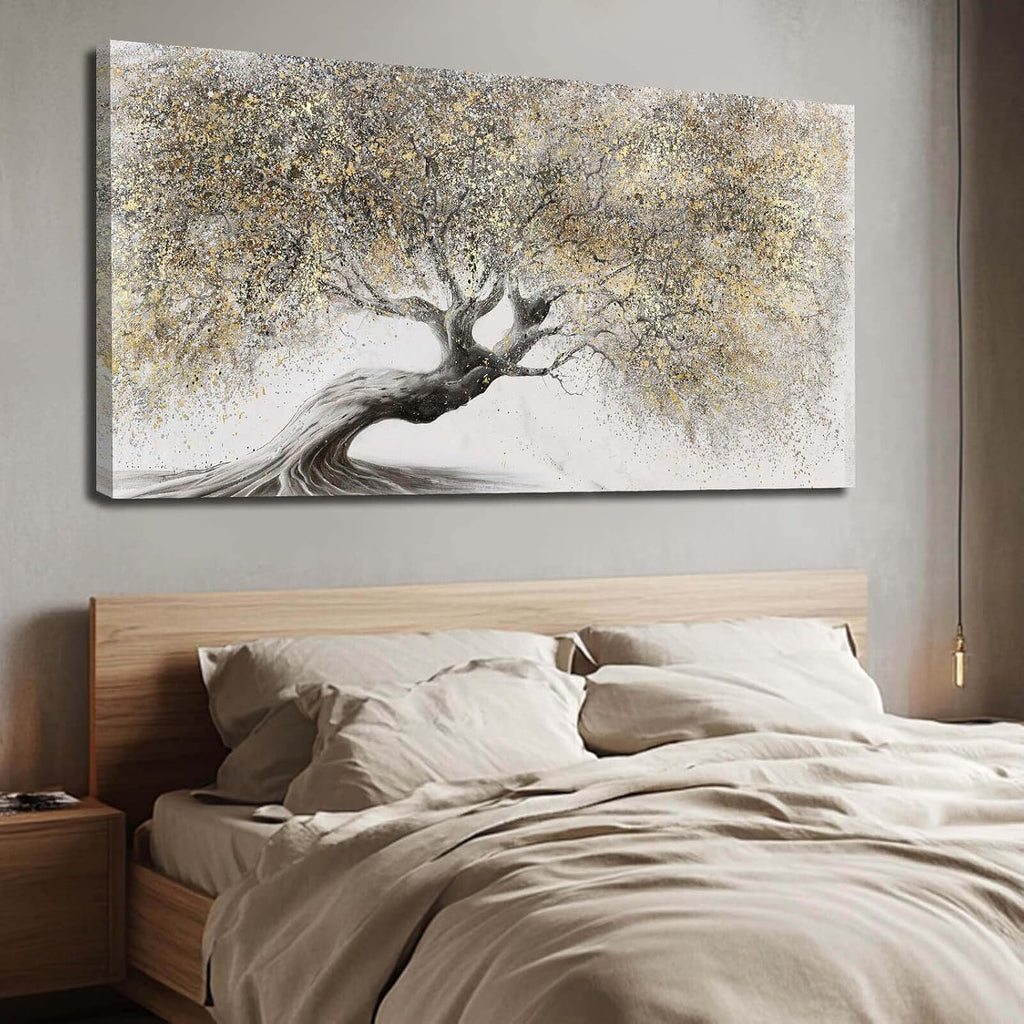 Gold Wall Art Canvas Wall Pictures Large Artwork Landscape Painting Photo Prints Wall Decorations Tree Wall Decor for Living Room Dining Room 29'x58'