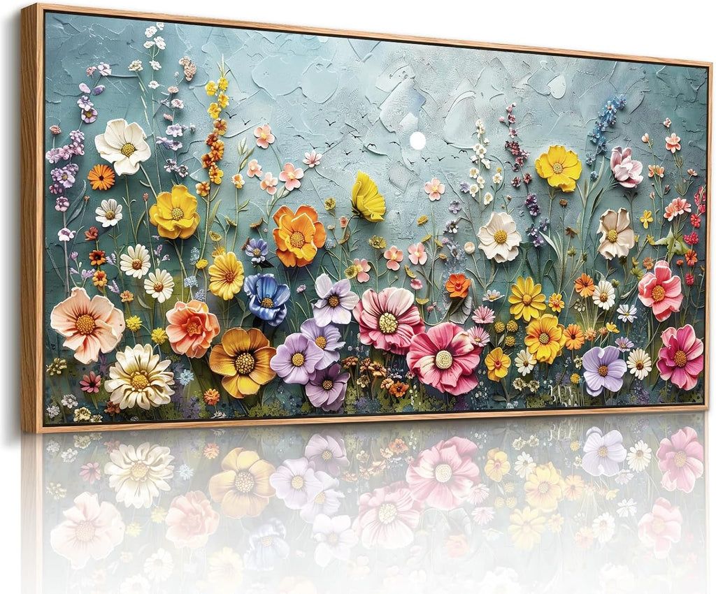 imjiayu Oversized Wall Art, Floral Wall Decor, Framed Wall Art, Colorful Botanical Flower Art Prints, Green Meadow Wildflowers Paintings for Living Room Dining Room Farmhouse Office Hotel 29'x57'