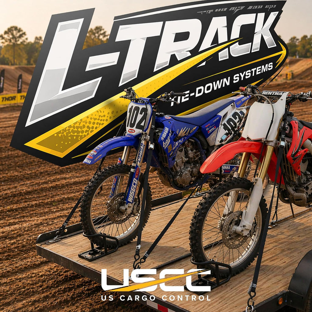 US Cargo Control L Track Tie Down System - (2) 4 FT Black Anodized Aluminum L Track Rails and (4) Single Stud O-Ring Fittings, Trailer and Truck Bed Rail System Easily Secures Motorcycles, ATVs, Bikes