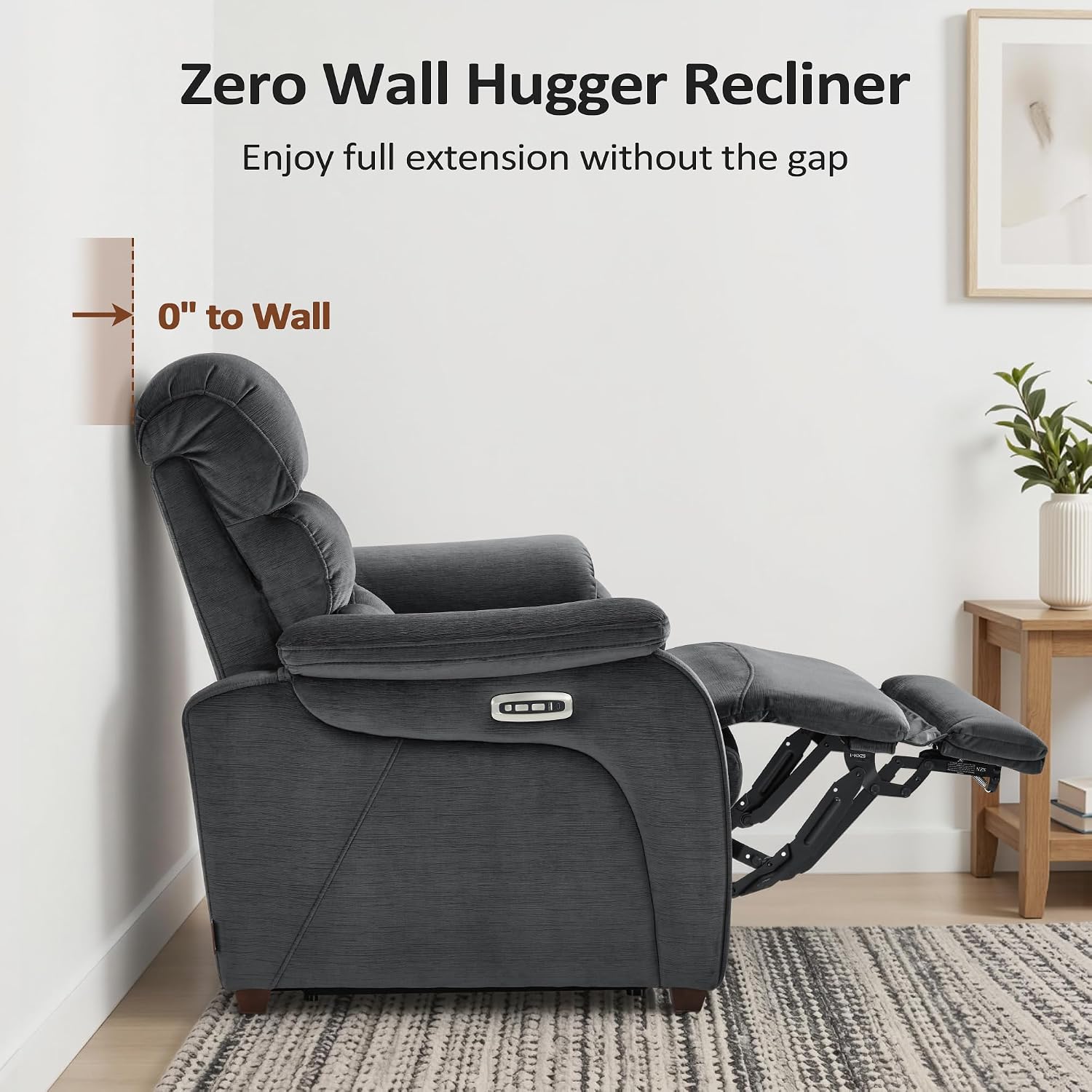MCombo 61.6'' Wall Hugger Power Loveseat Recliner, Reclining Loveseat with Adjustable Headrest, USB Charge Ports, Wood Legs for Living Room, RVs, Small Spaces, Fabric ST258M1 (Loveseat, Dark Grey)