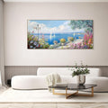 XLSJERST Coastal Wall Art for Living Room - Extra Large 70x31 Inches Ocean Seascape Canvas Beach Painting Landscape Sailboat Picture Modern Artwork Framed for Bedroom Office Home Decor