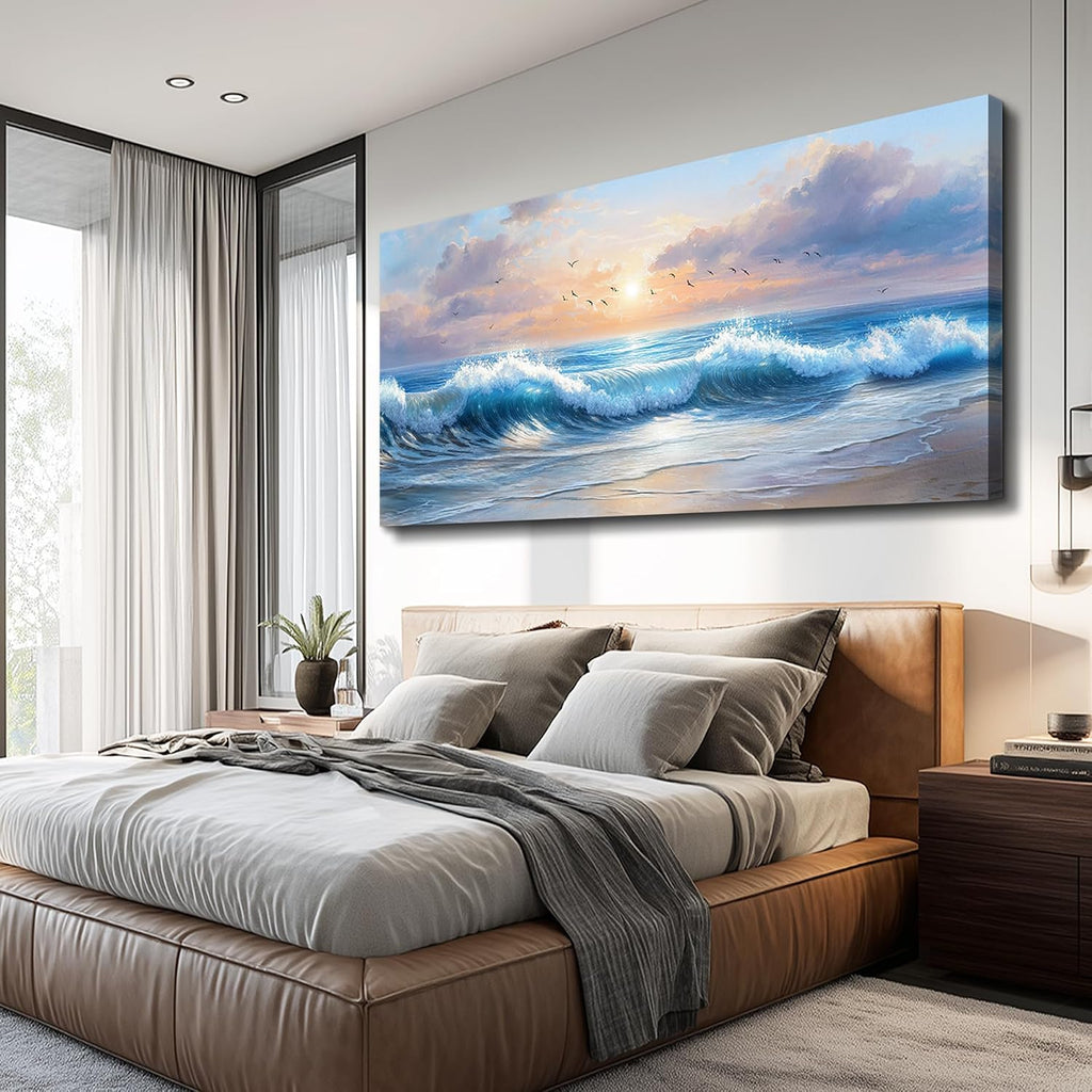 XIGUANGART Large Wall Art for Living Room, Ocean Sunset Landscape Canvas Wall Art Prints, Nature Coastal Wall Decor Beach Prints Paintings, Picture for Bedroom Dining Room Office Wall Decor, 30' x 60'
