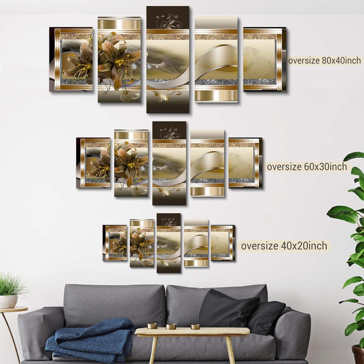 LUDUHU Orchid Flowers Canvas Print - Abstract Floral Wall Art - Yellow Poster for Bedroom (80x40inch Oversize)