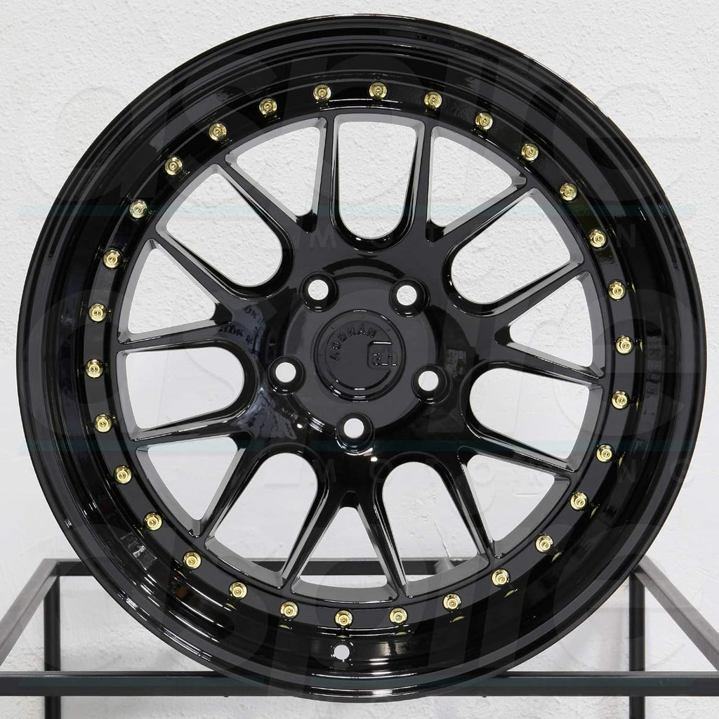 AodHan DS06 Wheel - Gloss Black W/Gold Rivets: 19x9.5 Wheel Size; 5x114.3 Lug Pattern; 73.1mm Hug Bore; 22mm Off Set.