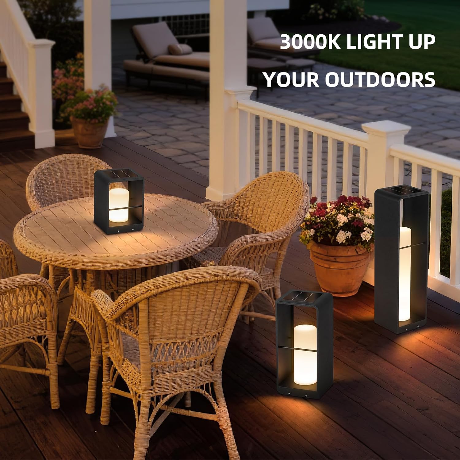 Solar Lanterns Outdoor Waterproof, Patio Lights with 3000K LED, Outdoor Lights Solar Powered with Remote Control, Floor Lamp for Garden, Yard, Deck, Backyard, Porch and Landscape Lighting