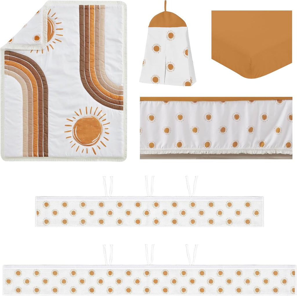 Sweet Jojo Designs Rainbow Vintage Boho Sun Boy Girl Gender Neutral Baby Crib Bedding Set Infant Nursery Room BreathableBaby Breathable Mesh Crib Liner Blanket Fitted Sheet Skirt 6p Bohemian Sky Retro