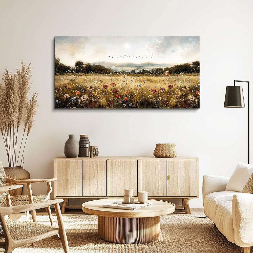 KELIYUAN Large Wall Canvas Picture Aesthetics Vintage Lawn Painting With Printed Wall Art For Restaurant Classical Landscape Wall Decor For Office Living Room Bedroom Home Decoration 30 X 60 Inches