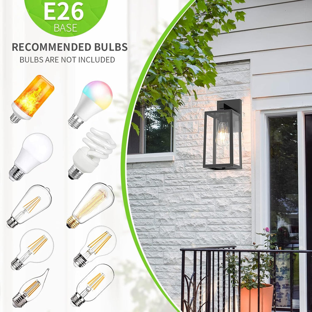 MAXvolador Outdoor Wall Sconce, Large Exterior Waterproof Wall Lantern Light Fixture, Black Porch Lights Glass, Anti-Rust E26 Patio Lighting, 2 Pack