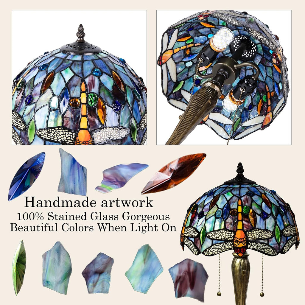 Tiffany Table Lamp, 12 Inch Dragonfly Stained Glass Lamp,Tiffany Style Lamp for Bedroom Living Room Home, Handcrafted Light, Included Bulb