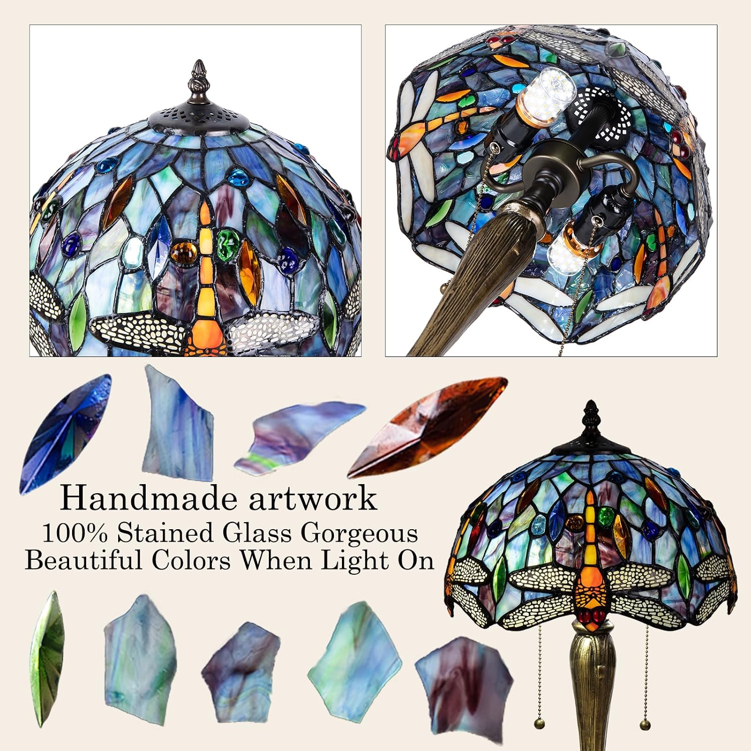 Tiffany Table Lamp, 12 Inch Dragonfly Stained Glass Lamp,Tiffany Style Lamp for Bedroom Living Room Home, Handcrafted Light, Included Bulb