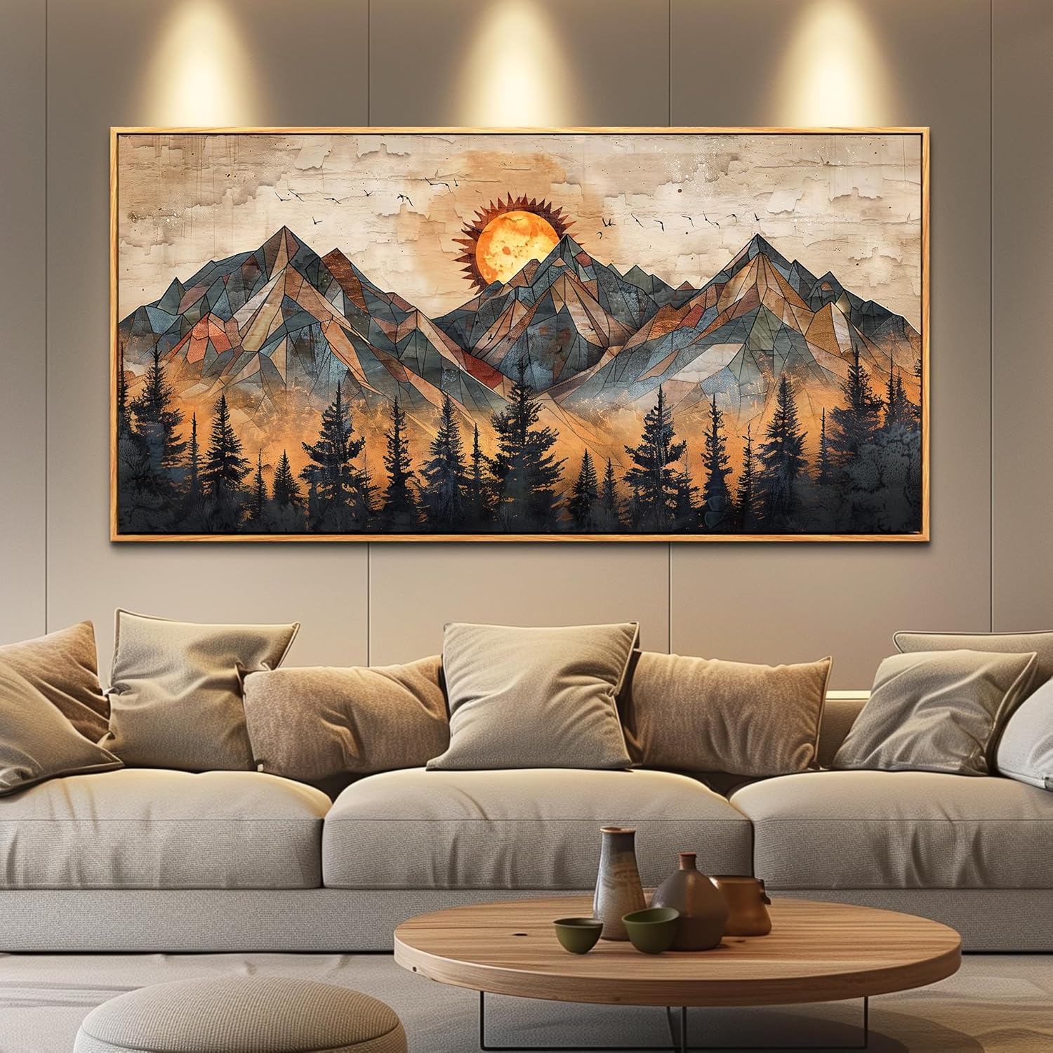 ZUITINGHUA Wood Framed Abstract Wall Art For Living Room Large Canvas Wall Decor For Office Bedroom Decorations Boho Wall Pictures Mountain Landscape Paintings Modern Home Mural Artwork 30x60 In