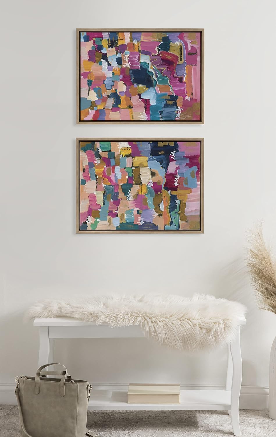 Kate and Laurel Sylvie Applause Framed Canvas Wall Art Set by Leah Nadeau, Set of 2, 18x24 Gold, Decorative Colorful Abstract Art Print for Wall