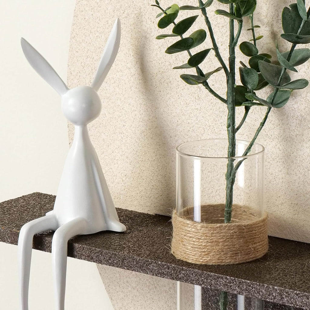 Troartos 3D Textured Neutral Abstract Wall Art with Vase, White and Brown Wall Decor with Rabbit Decoration, Minimalist Geometric Artwork for Living Room Hallway Dining Room Bedroom Office, 24x24 In