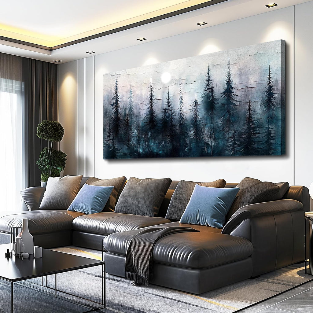 FUHAIHUA Canvas Wall Art for Living Room Large Wall Decor for Office Bedroom Decoration Foggy Forest Landscape Picture Black and White Painting Artwork Wall Mural Aesthetic Home Decor 30'X60'