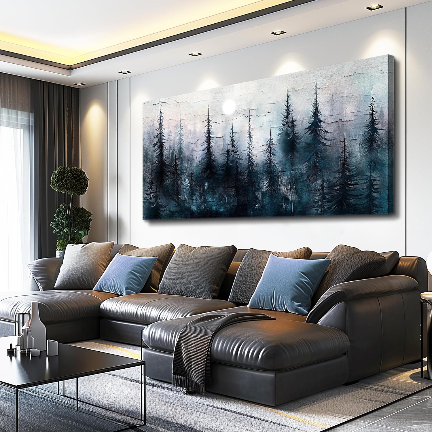 FUHAIHUA Canvas Wall Art for Living Room Large Wall Decor for Office Bedroom Decoration Foggy Forest Landscape Picture Black and White Painting Artwork Wall Mural Aesthetic Home Decor 30'X60'