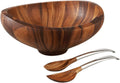 nambe Butterfly Acacia Wood Salad Bowl with 2 Salad Servers | Made of Acacia wood and Nambe Alloy | Large Deep Wooden Bowls | Acacia Wood Salad Bowl Set | Designed by Sean O'hara (16-in)
