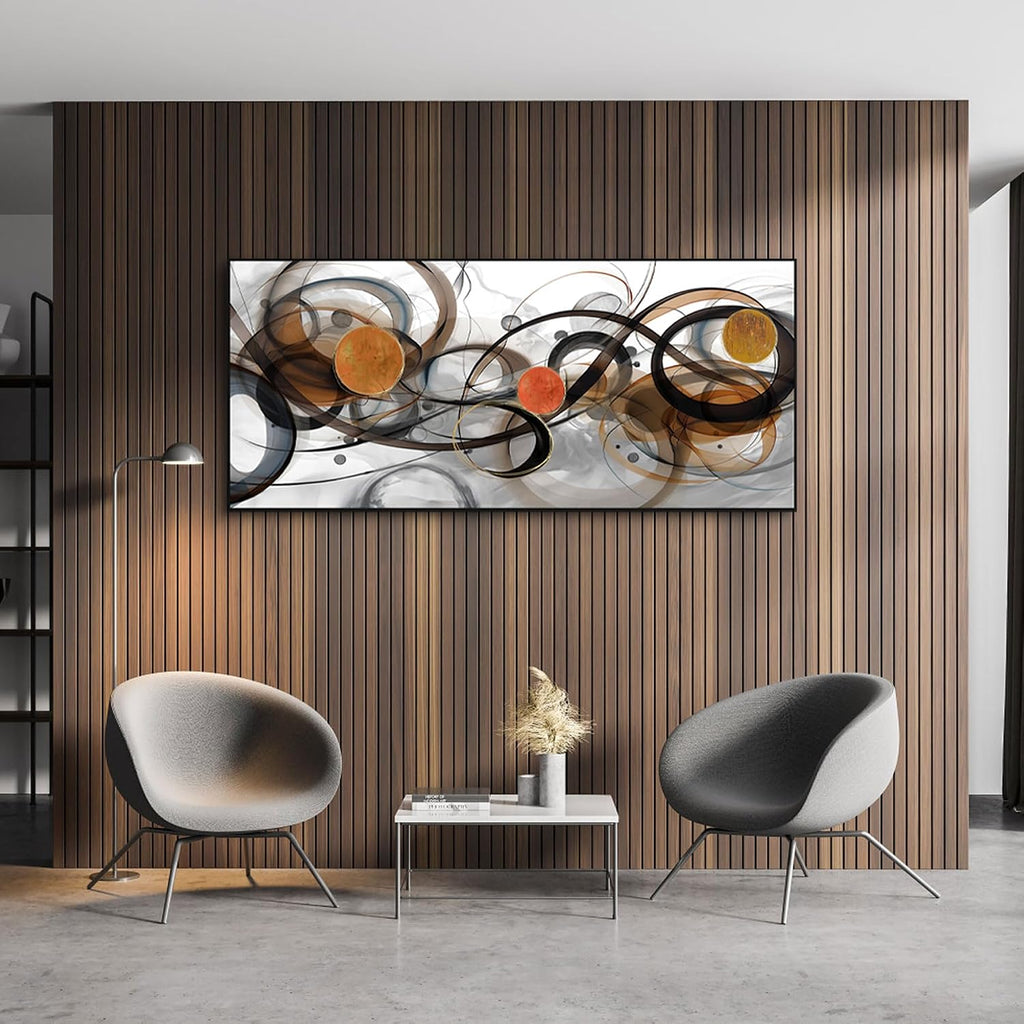 XLSJERST Wall Art for Living Room - Extra Large 86x39 Inches Orange Abstract Canvas Wall Decor Modern Black Fram Painting Oversize Artwork for Above Bed Office Home Decoration
