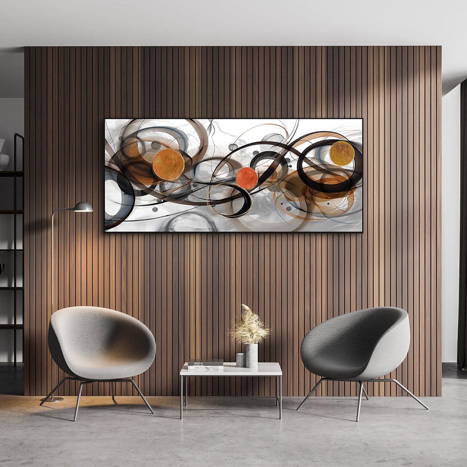 XLSJERST Wall Art for Living Room - Extra Large 86x39 Inches Orange Abstract Canvas Wall Decor Modern Black Fram Painting Oversize Artwork for Above Bed Office Home Decoration