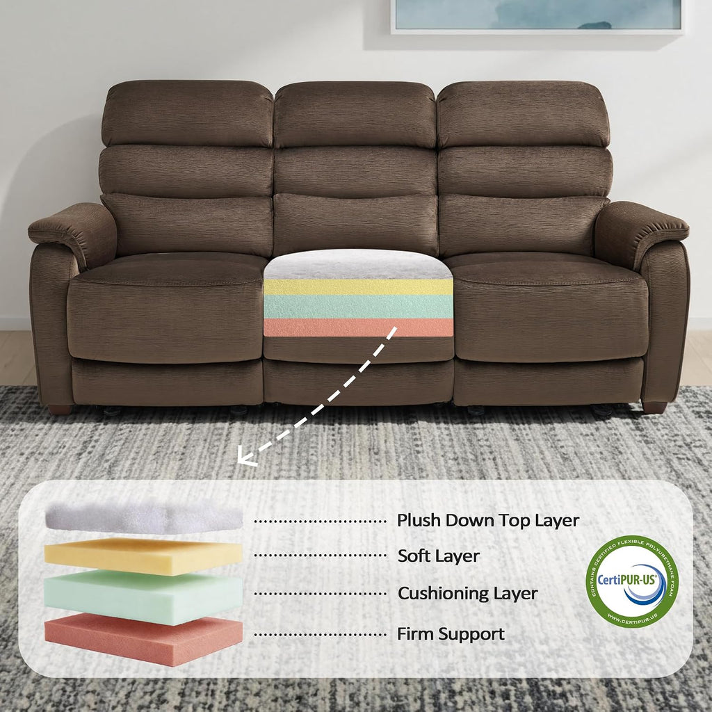 MCombo 87.2'' Wall Hugger Power Recliner Sofa with Drop Down Table, Reclining Sofa with Adjustable Headrest, USB Charge Ports, Reading Lamp, for Living Room, RVs, Fabric, ST258M3 (3-Seater, Coffee)