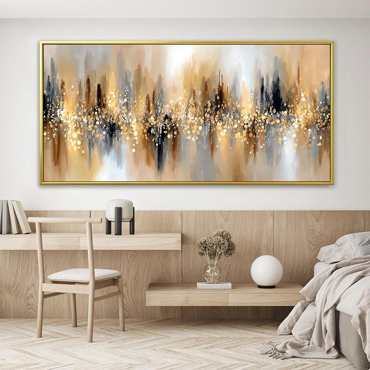 Tsomzxng Large Gold Framed Wall Art For Living Room Abstract Wall Decor Modern Canvas Art Wall Decor 29' X 58' Painting Gold Wall Art For Bedroom Apartment Office Dining Room Home Decoration