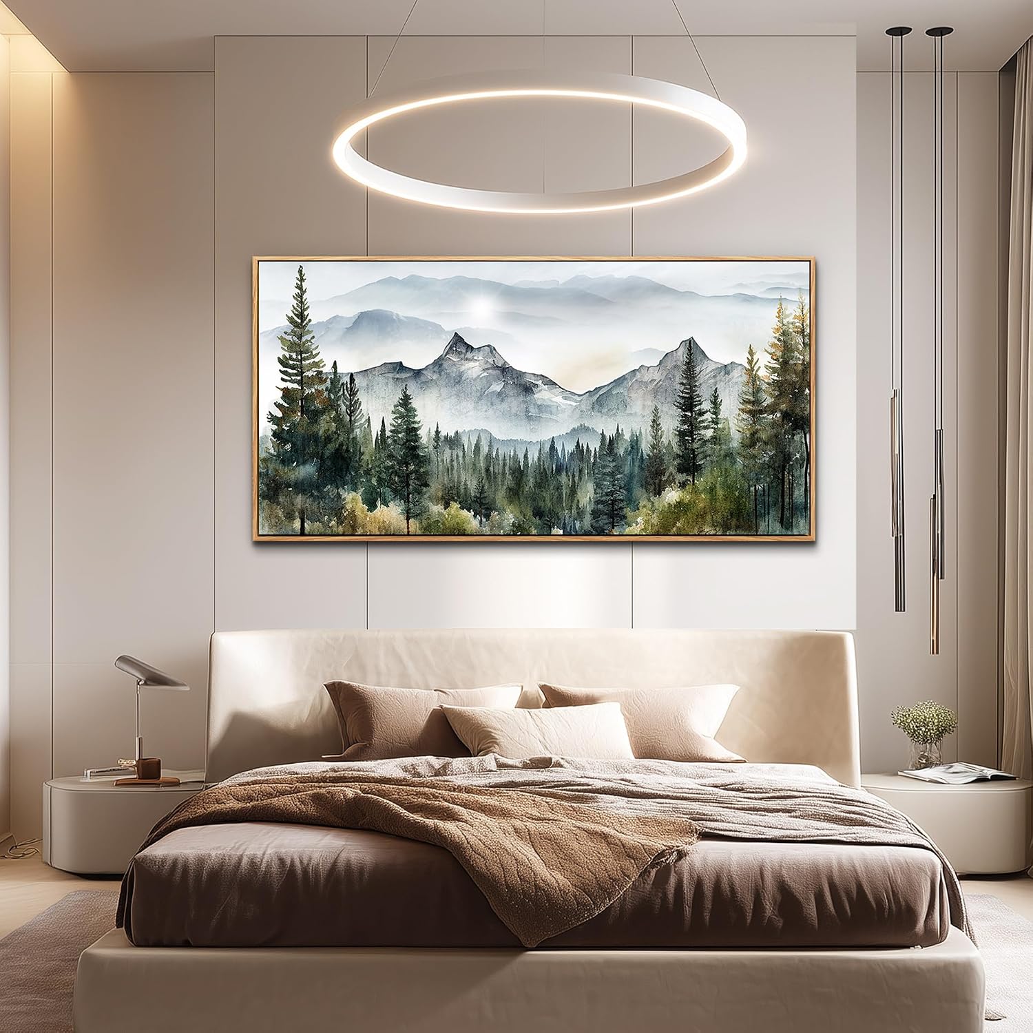 MHARTK66 Large Wall Decor For Living Room Wood Framed Wall Art For Office Bedroom Pictures Abstract Mountain Forest Landscapes Ink Canvas Prints Painting Artwork Modern Stretched and Framed Poster