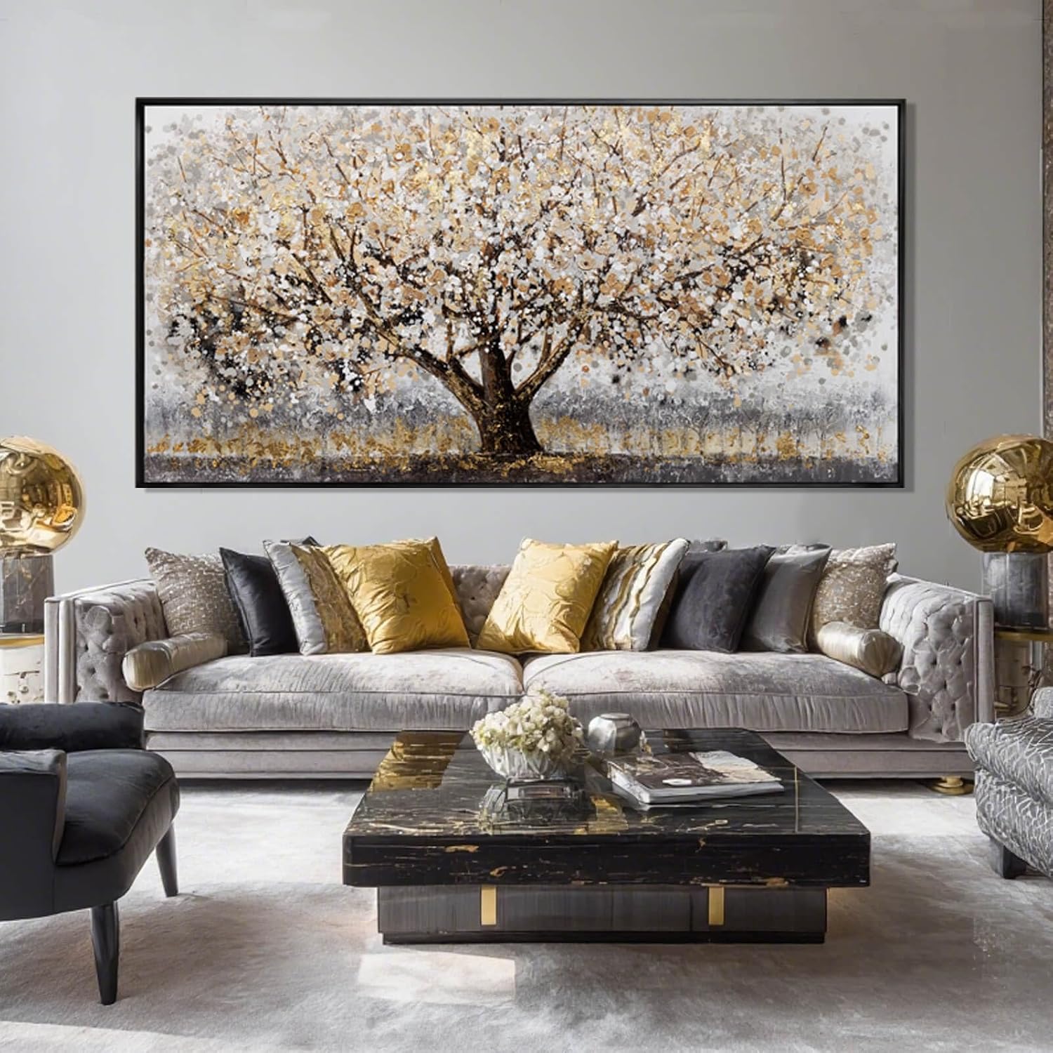 Brown and White Framed Wall Art Floral Wall Prints Botanical Wall Decor Nature Wall Posters 24'x48' Pictures for Bedroom Kitchen Artwork