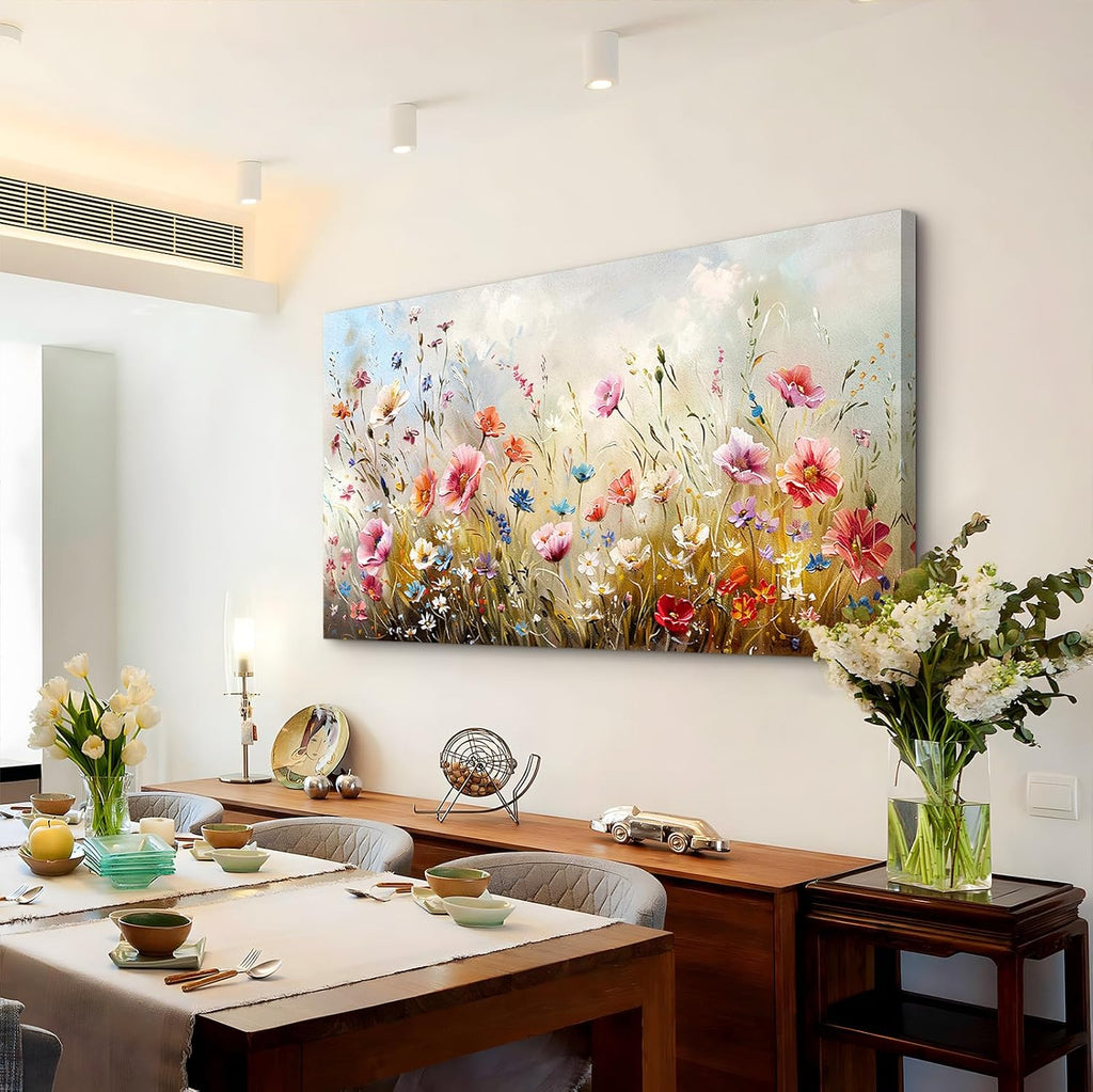 crmotu Large Wall Art for Living Room, Flower Market Botanical Prints, Floral Nature Decor Canvas Pictures, Meadow Wildflower Rustic Home Decorations, Modern Bedroom Farmhouse Wall Decor 29'X57'