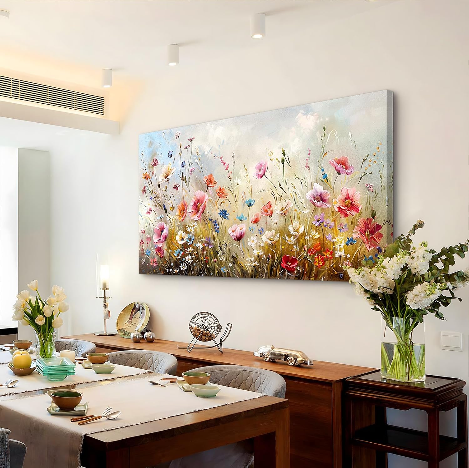 crmotu Large Wall Art for Living Room, Flower Market Botanical Prints, Floral Nature Decor Canvas Pictures, Meadow Wildflower Rustic Home Decorations, Modern Bedroom Farmhouse Wall Decor 29'X57'
