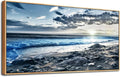 Wood Framed Wall Art For Living Room Large Size Wall Decor For Office Modern Bedroom Wall Decor Blue Beach Sun Ocean Landscape Wall Paintings Seascape Framed Pictures Artwork Home Decor 30' X 60'