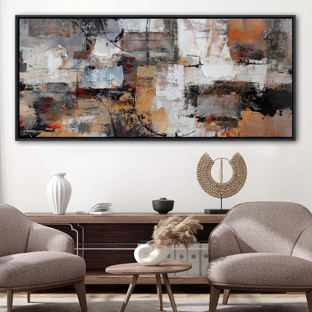 Wall Art for Living Room - Abstract Canvas Wall Decor, Modern Minimalist Painting in Black and White - Framed pictures for Bedroom, Office Artwork, Brown Bedroom Wall Decor Above Bed 31×70IN