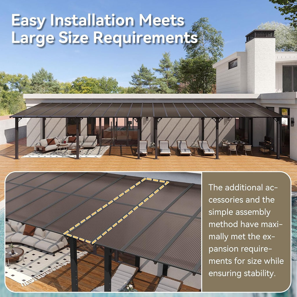 Aoxun 42' x 10' Pergola for Patio, Gazebo with Sloped Roof, Grill Pergola Large Wall-Mounted Heavy Duty Awnings, for Backyard, Deck, Patio