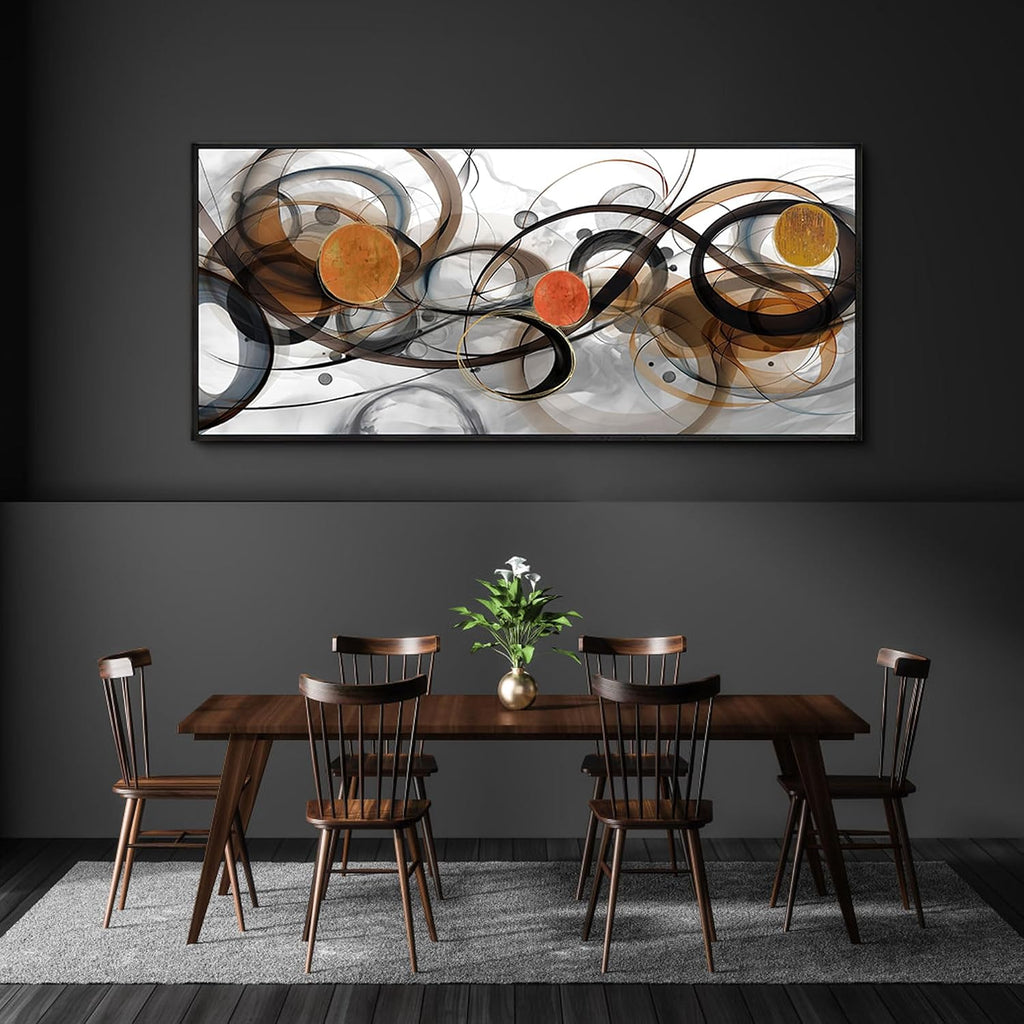 XLSJERST Wall Art for Living Room - Extra Large 70x31 Inches Orange Abstract Canvas Wall Decor Modern Black Fram Painting Oversize Artwork for Above Bed Office Home Decoration